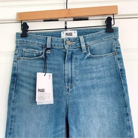 Paige Jeans Hoxton Ankle High Rise Slim Straight Distressed Light Wash Size 26 - Picture 3 of 8